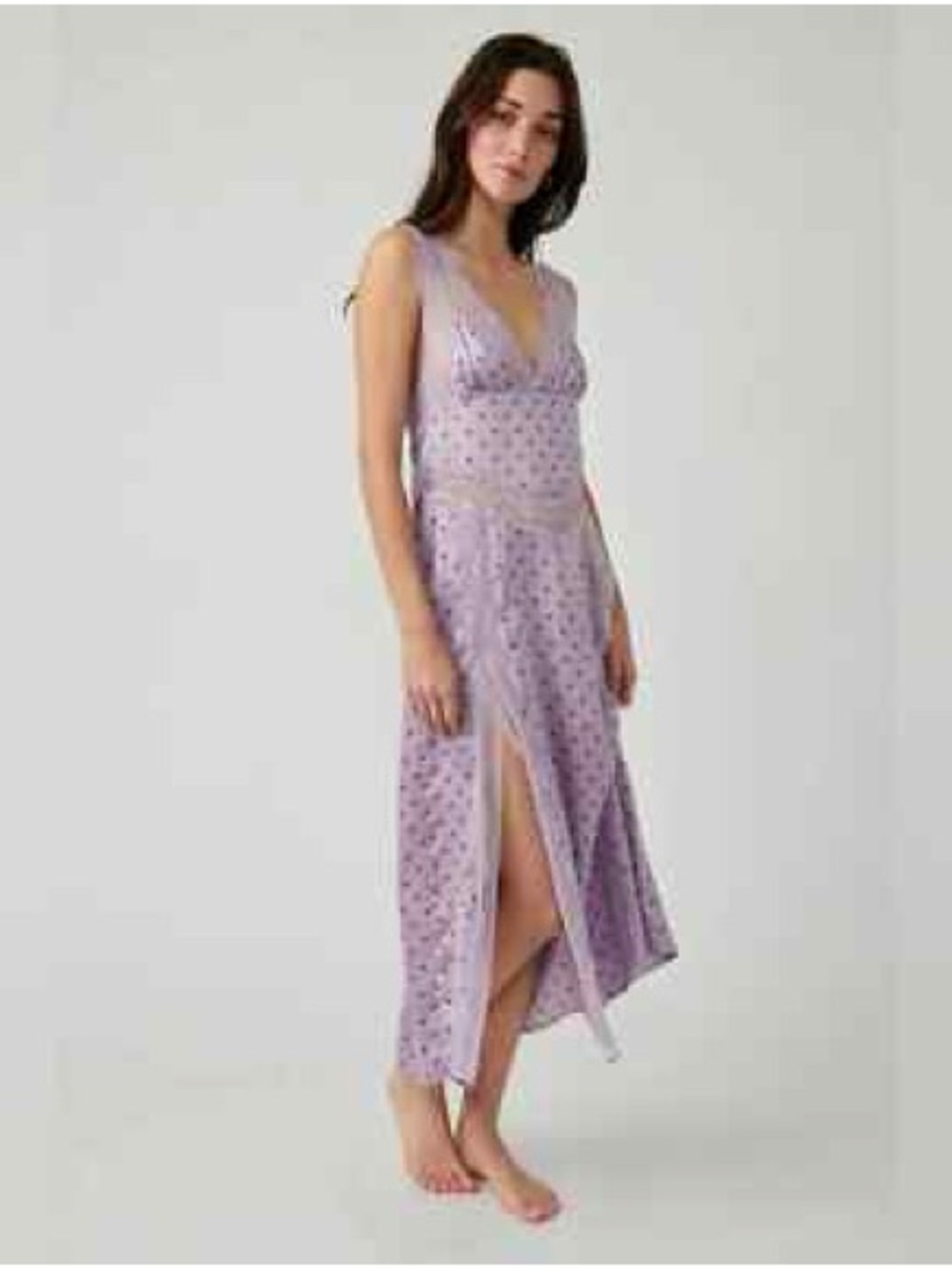 Free People Lavender Polka Dot Lace-Trim Slip